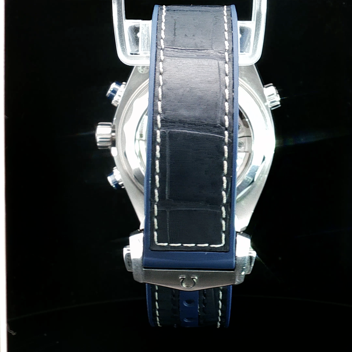 Omega Seamaster Planet Ocean Chronograph Blue Ceramic Watch with Leather Strap