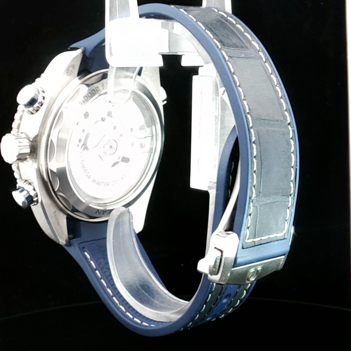 Omega Seamaster Planet Ocean Chronograph Blue Ceramic Watch with Leather Strap