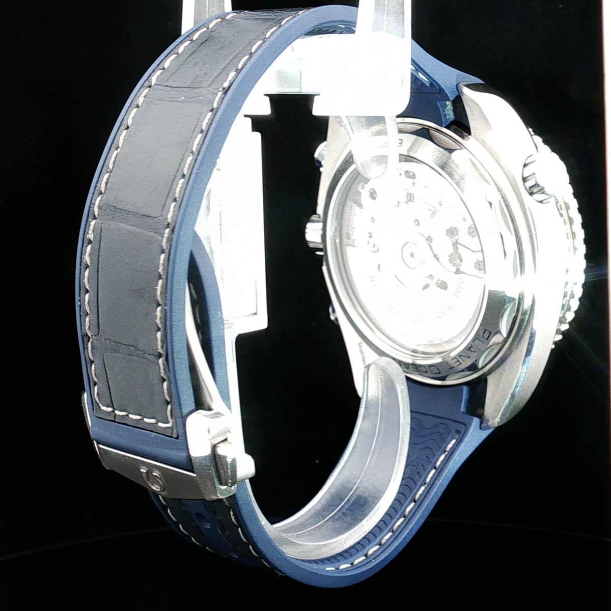 Omega Seamaster Planet Ocean Chronograph Blue Ceramic Watch with Leather Strap