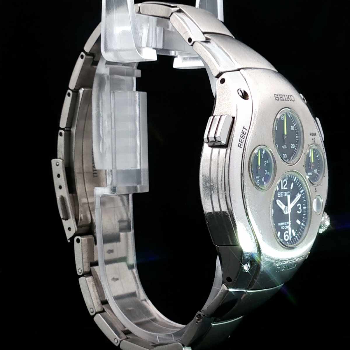 Seiko Sportura SLQ011 - Kinetic Chronograph – 9T82 - Jay Leno Titanium **SUPER RARE YELLOW HANDS Titanium** ORIGINAL Purchase Receipt