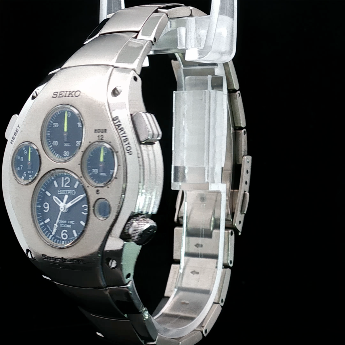 Seiko Sportura SLQ011 - Kinetic Chronograph – 9T82 - Jay Leno Titanium **SUPER RARE YELLOW HANDS Titanium** ORIGINAL Purchase Receipt