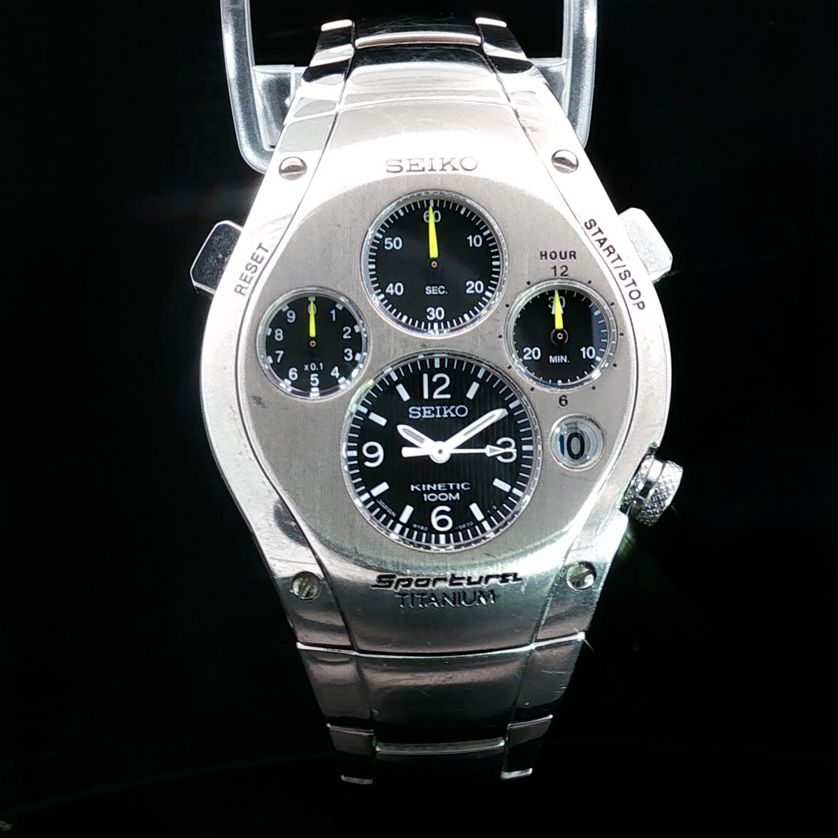 Seiko Sportura SLQ011 - Kinetic Chronograph – 9T82 - Jay Leno Titanium **SUPER RARE YELLOW DIAL Titanium**
