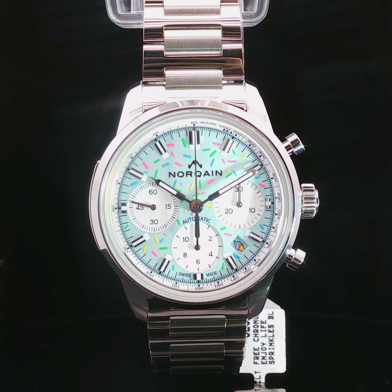 Brand New NORQAIN Freedom Chrono "Enjoy Life Sprinkles" 40mm Ref. N2201.19S04.A01 - Blue