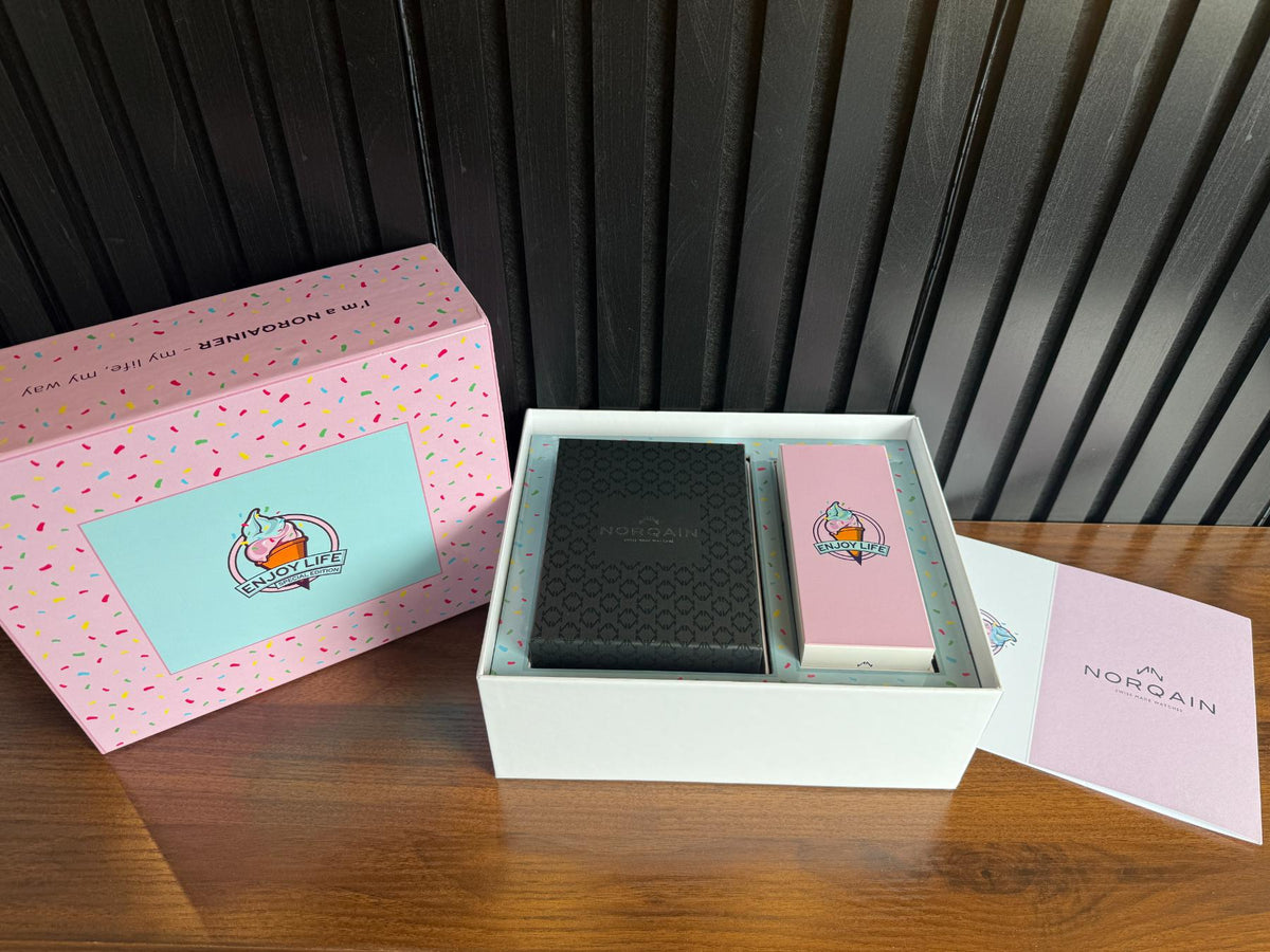 Brand New NORQAIN Freedom Chrono Enjoy Life "Sprinkles" Pink Dial - N2201.19S04.K01