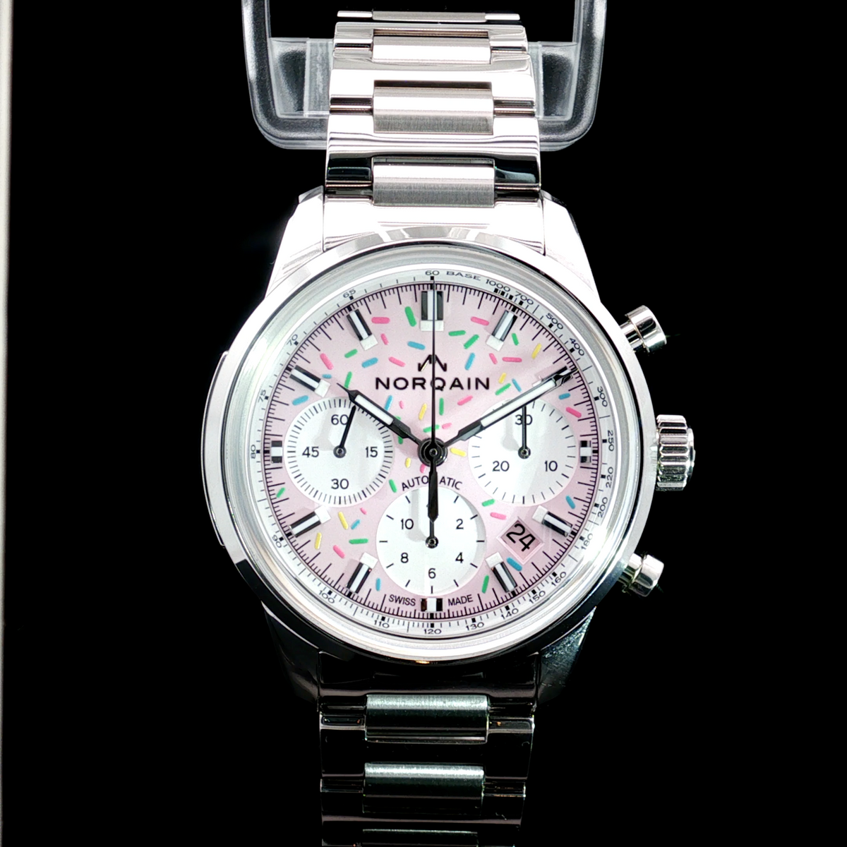Brand New NORQAIN Freedom Chrono Enjoy Life "Sprinkles" Pink Dial - N2201.19S04.K01