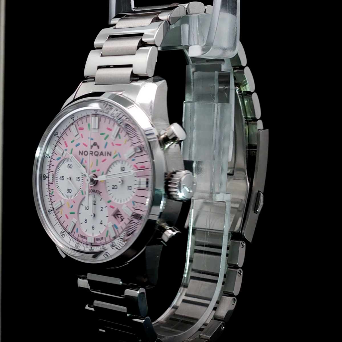 Brand New NORQAIN Freedom Chrono Enjoy Life "Sprinkles" Pink Dial - N2201.19S04.K01