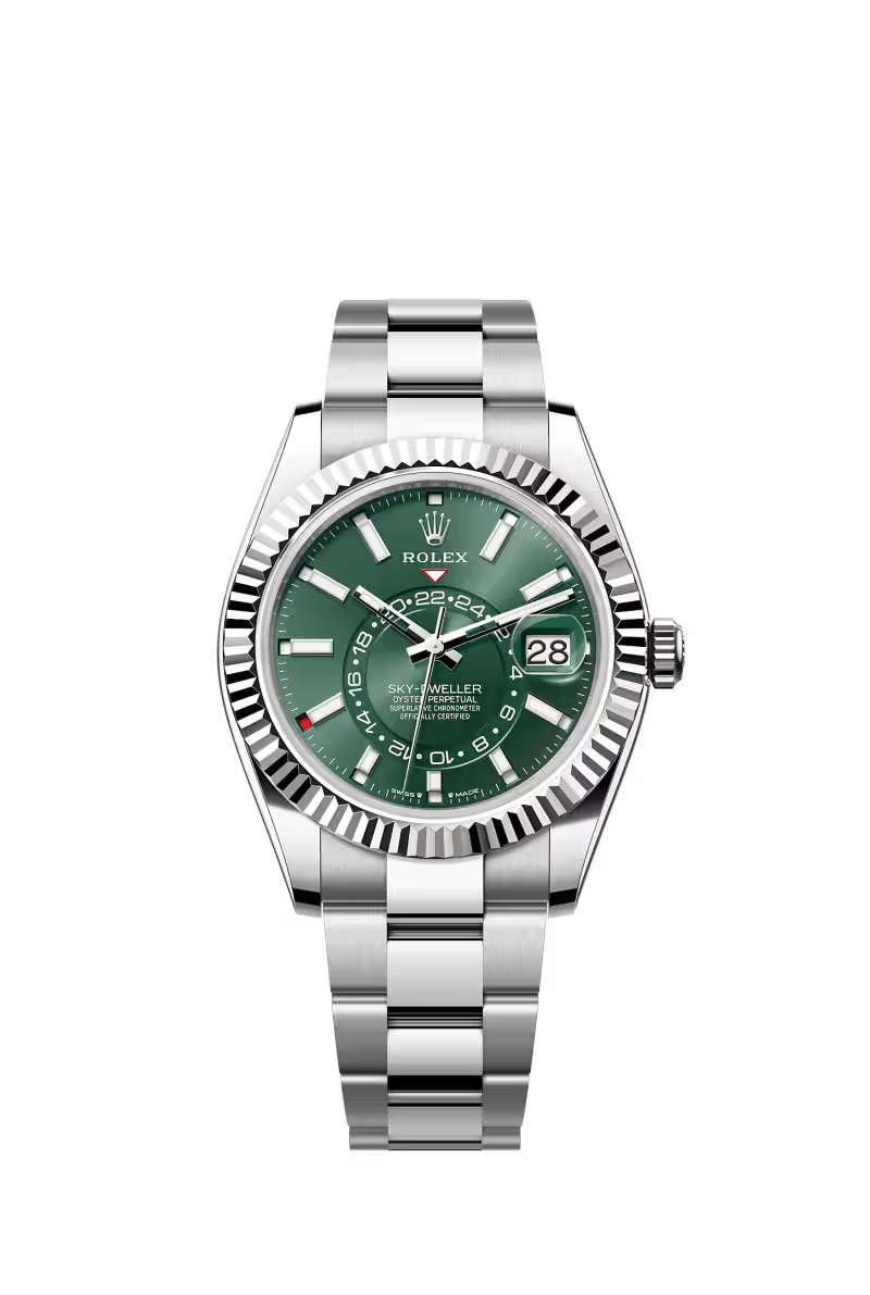 Sky-Dweller Oyster, 42 mm, Oystersteel and white gold Reference 336934 - Dial Mint green - Bracelet Oyster, three-piece solid links