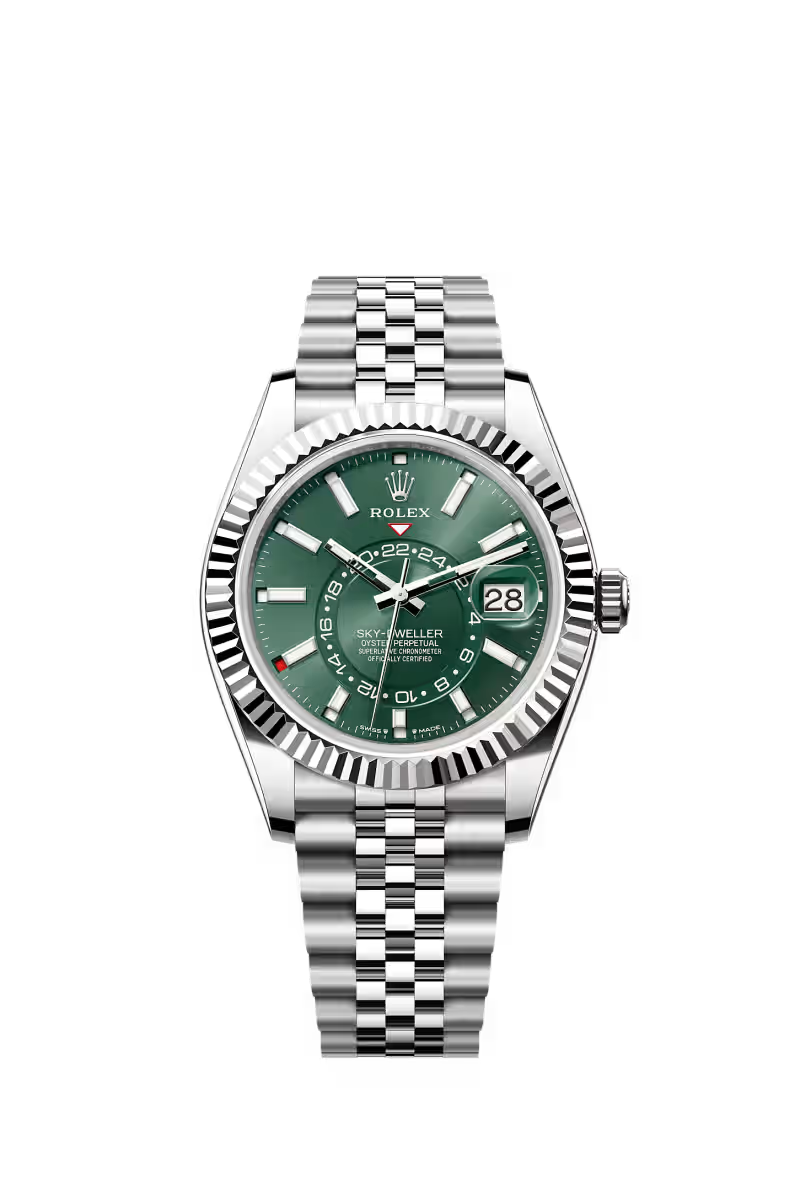 Sky-Dweller Oyster, 42 mm, Oystersteel and white gold Reference 336934 - Dial Mint green - Bracelet Jubilee, five-piece links