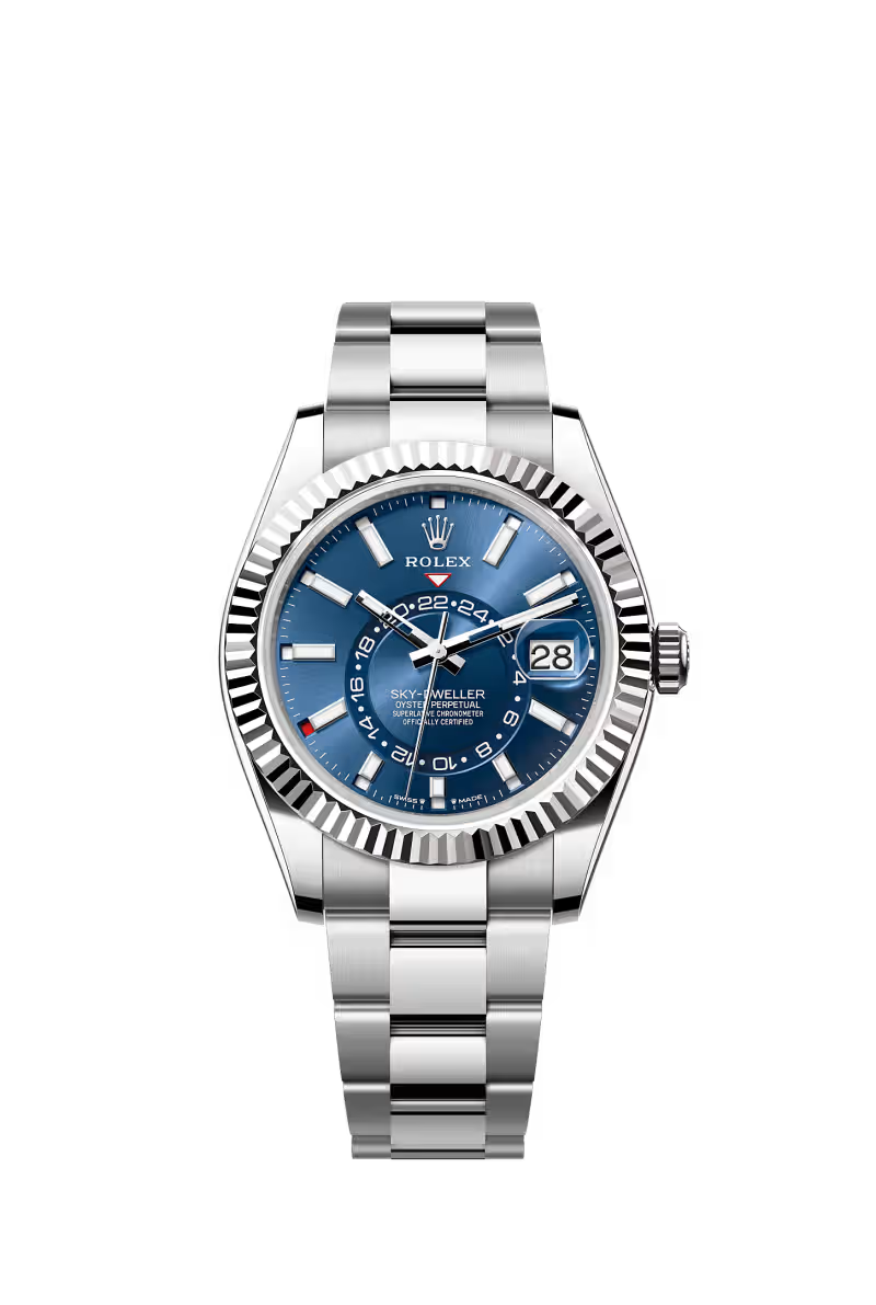 Sky-Dweller Oyster, 42 mm, Oystersteel and white gold Reference 336934 - Dial Bright blue - Bracelet Oyster, three-piece solid links