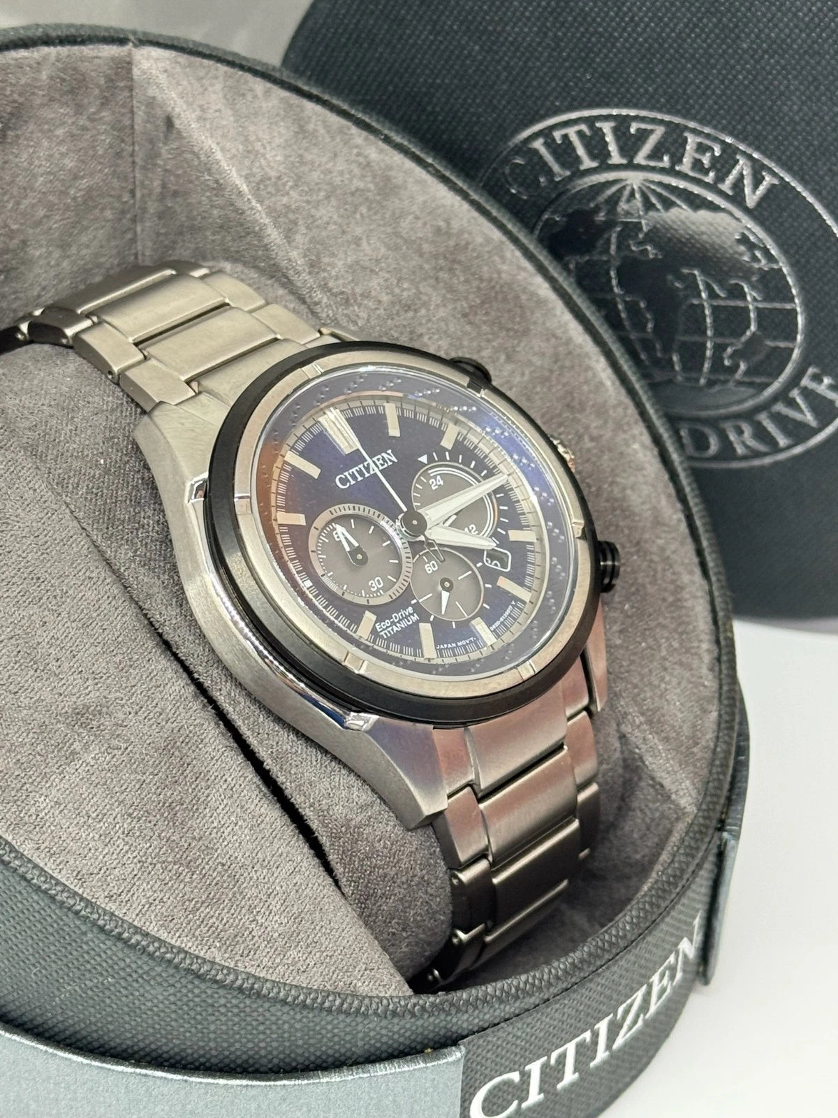 Citizen Eco-Drive Chronograph CA4240-82L – Super Titanium – Blue Dial – B & P