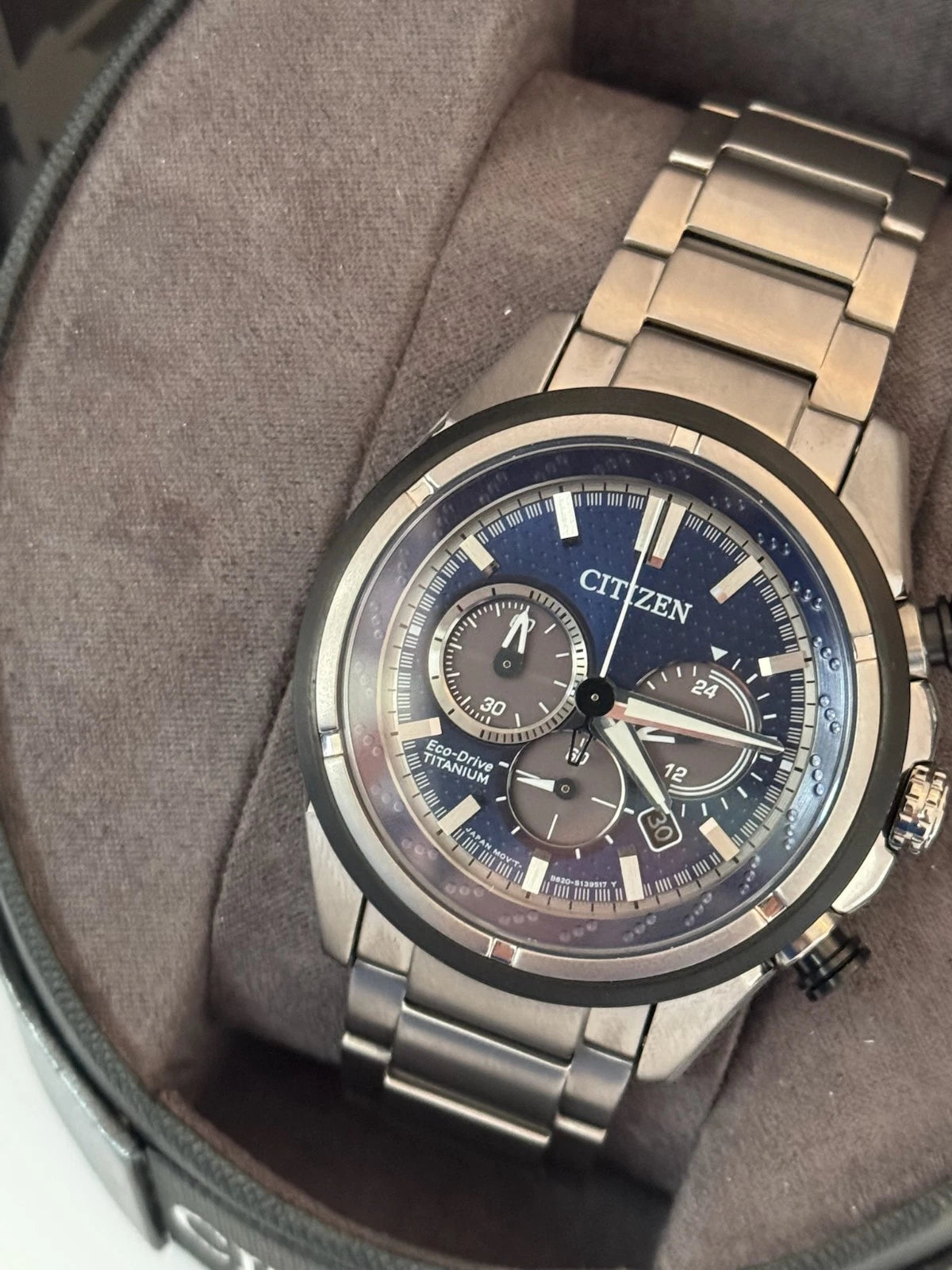 Citizen Eco-Drive Chronograph CA4240-82L – Super Titanium – Blue Dial – B & P
