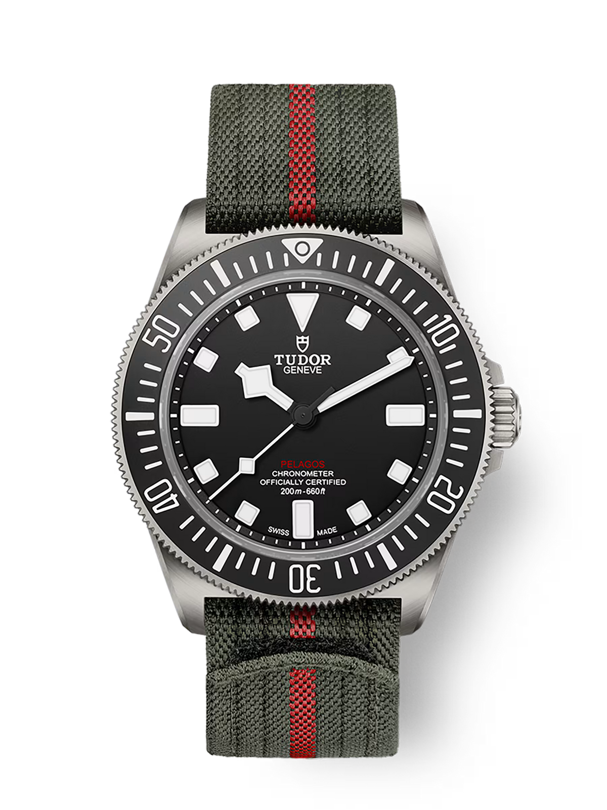 Pelagos FXD Manufacture Calibre MT5602 42mm titanium case Green fabric strap with red band m25717n-0001